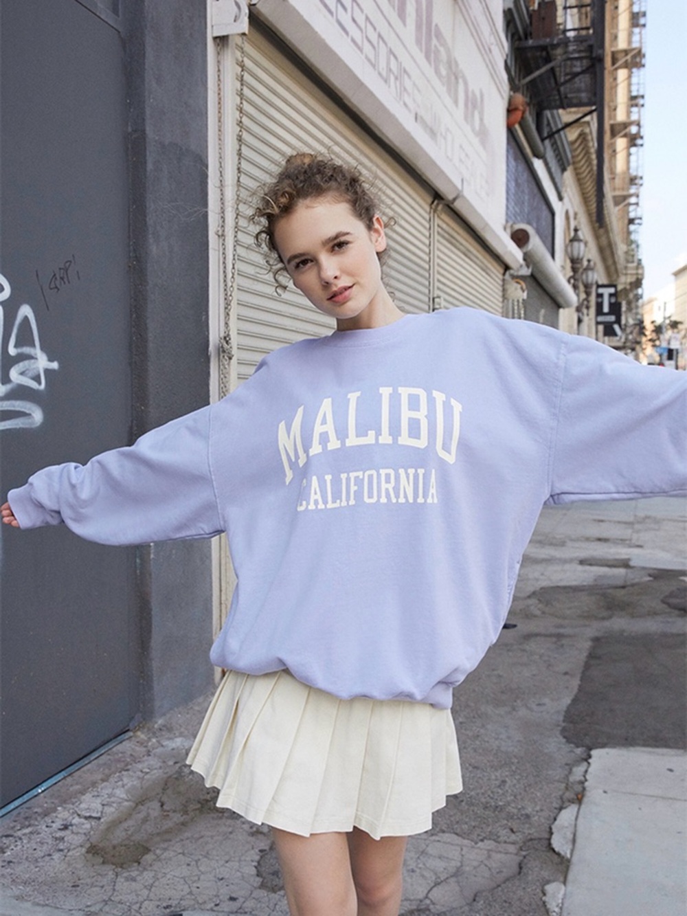 Malibu California Crewneck Sweatshirt - Light Gray with White Lettering